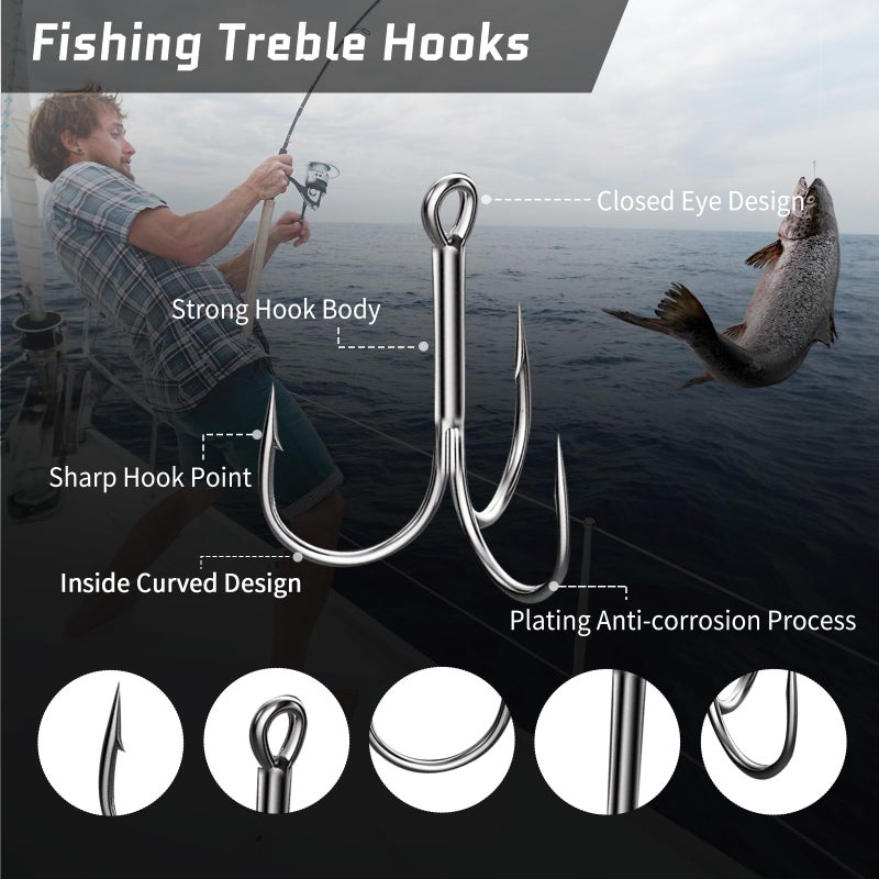 FishTrip Fishing Treble Hooks Black 25pcs/Pack,Triple Hooks High Carbon Steel Brabed Sharp,Replacement Fishing Hooks on Hard Lures for Freshwater Saltwater (4#-16#) (16#_25pcs) - Image 2